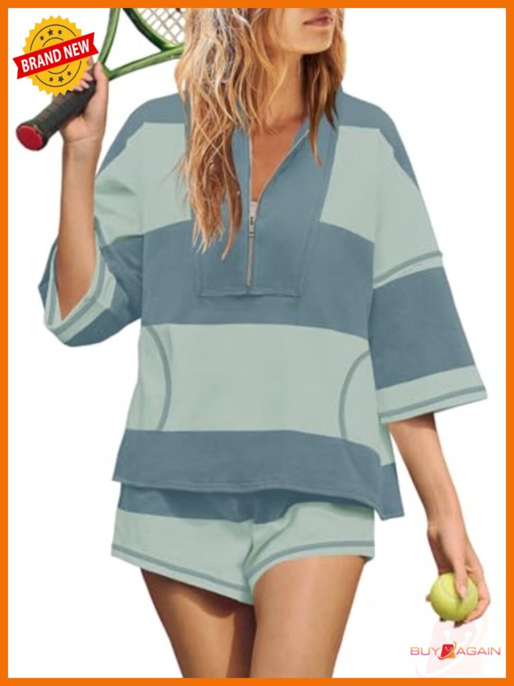 Women's Striped Two Piece Lounge Set Short Sleeve Top Shorts